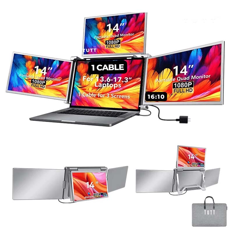 14″ Portable Tri-screen Monitor for Laptop (IPS / 1080P / Type-C) [ S780 ]