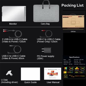 14″ Portable Tri-screen Monitor for Laptop (IPS / 1080P / Type-C) [ S780 ]