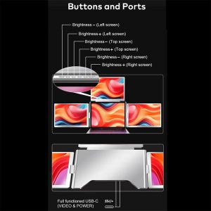 14″ Portable Tri-screen Monitor for Laptop (IPS / 1080P / Type-C) [ S780 ]