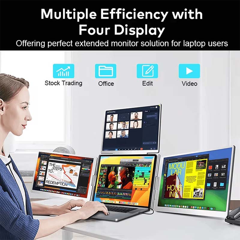 14″ Portable Tri-screen Monitor for Laptop (IPS / 1080P / Type-C) [ S780 ]