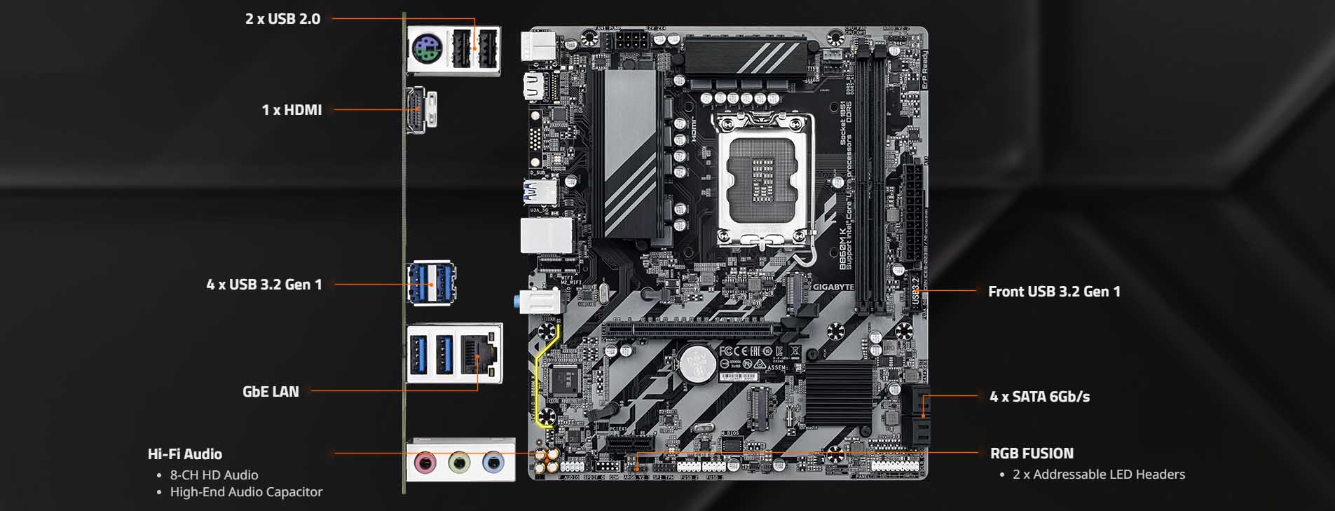 Gigabyte B850M-K Ultra Durable Motherboard (LGA 1851 / DDR5) [ B850M-K ]