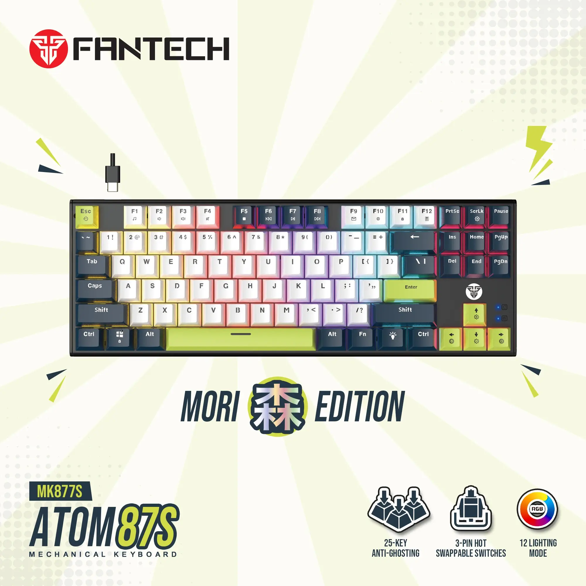1 FANTECH ATOM87S MK877S MECHANICAL GAMING KEYBOARD MORI EDITION WHITE BLUE switch - Image 1