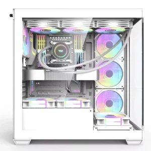 DarkFlash DS900 ATX Mid Tower PC Air Wood Case 6xFans ARGB White - Image 2