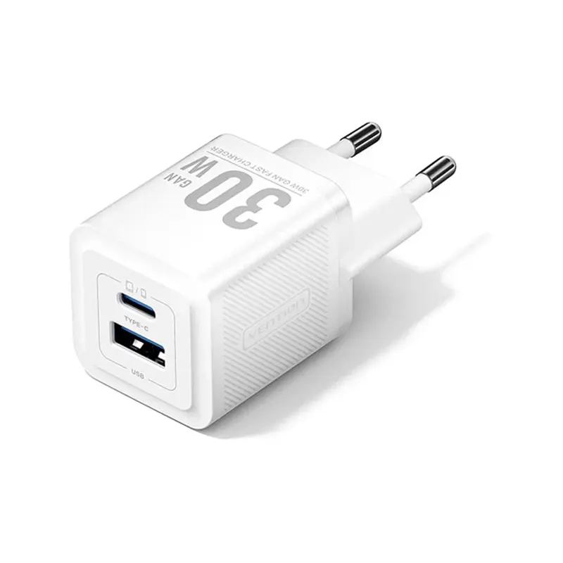 Vention 2-Port 30W GaN Charger White FEQW0 01 Vention 2-Port 30W GaN Charging