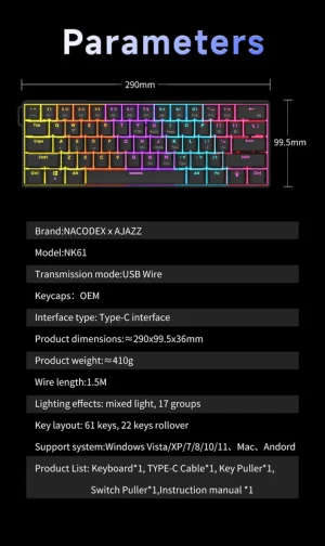 AJAZZ Keyboard Red Switch NK61