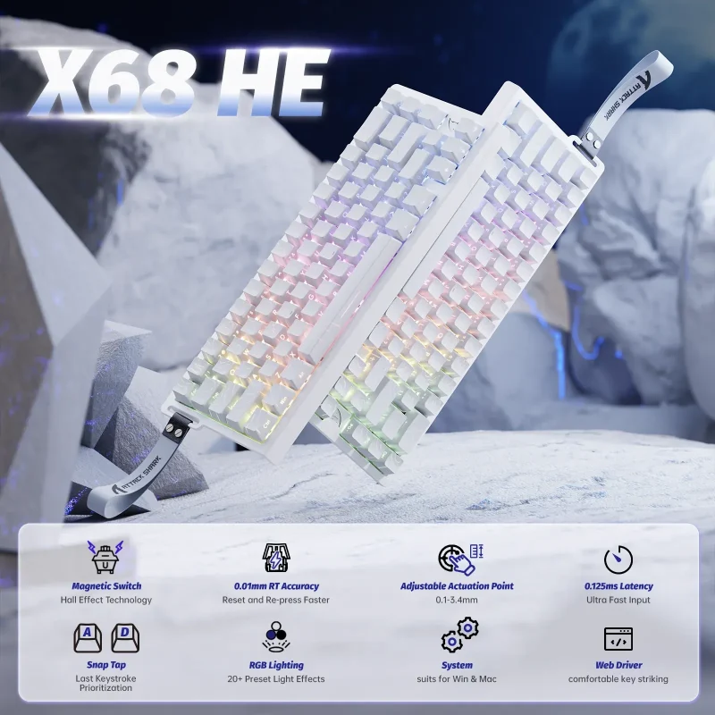 ATTACK SHARK X68 HE White Contours