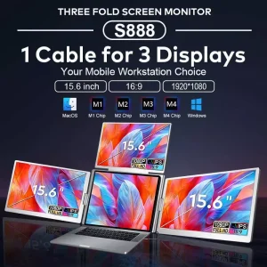 Monitors 15.6 Inch 2 Screens One Cable Metal+Plastic